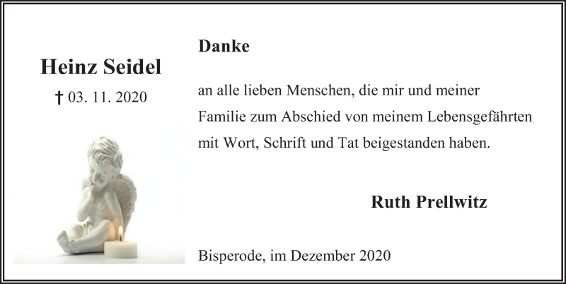  Traueranzeige für Heinz Seidel vom 05.12.2020 aus Deister- und Weserzeitung