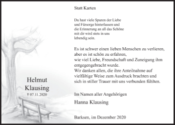 Traueranzeige von Helmut Klausing von Deister- und Weserzeitung