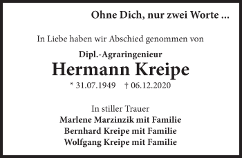 Traueranzeige von Hermann Kreipe von Deister- und Weserzeitung