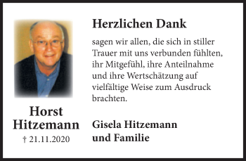 Traueranzeige von Horst Hitzemann von Deister- und Weserzeitung