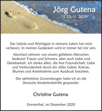 Traueranzeige von Jörg Gutena von Deister- und Weserzeitung