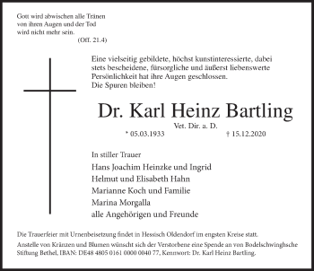 Traueranzeige von Karl Heinz Barding von Deister- und Weserzeitung