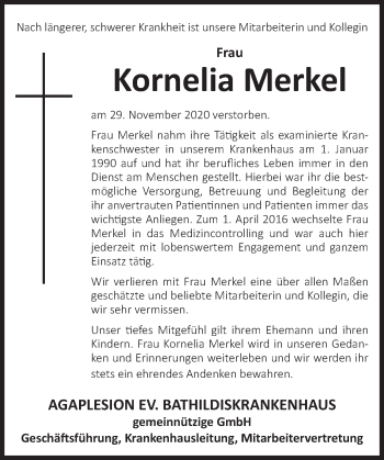 Traueranzeige von Kornelia Merkel von Deister- und Weserzeitung