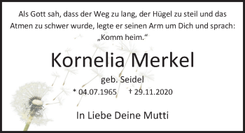 Traueranzeige von Kornelia Merkel von Deister- und Weserzeitung