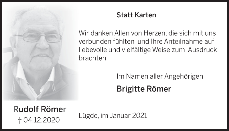  Traueranzeige für Ludolf Röme vom 02.01.2021 aus Deister- und Weserzeitung