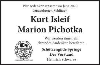 Traueranzeige von Marion Pichotka von Neue Deister-Zeitung