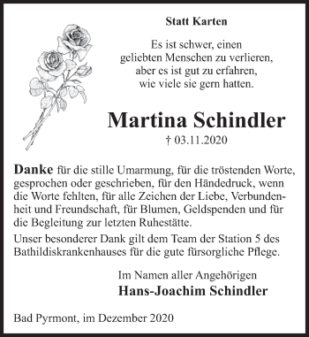 Traueranzeige von Martina Schindler von Deister- und Weserzeitung