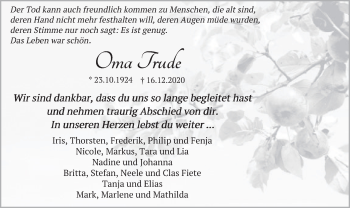Traueranzeige von Oma Trude  von Neue Deister-Zeitung