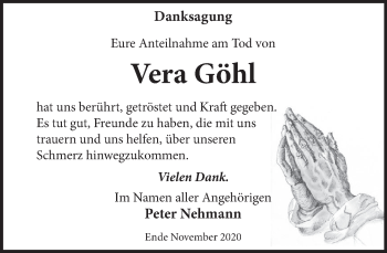Traueranzeige von Vera Göhl von Neue Deister-Zeitung