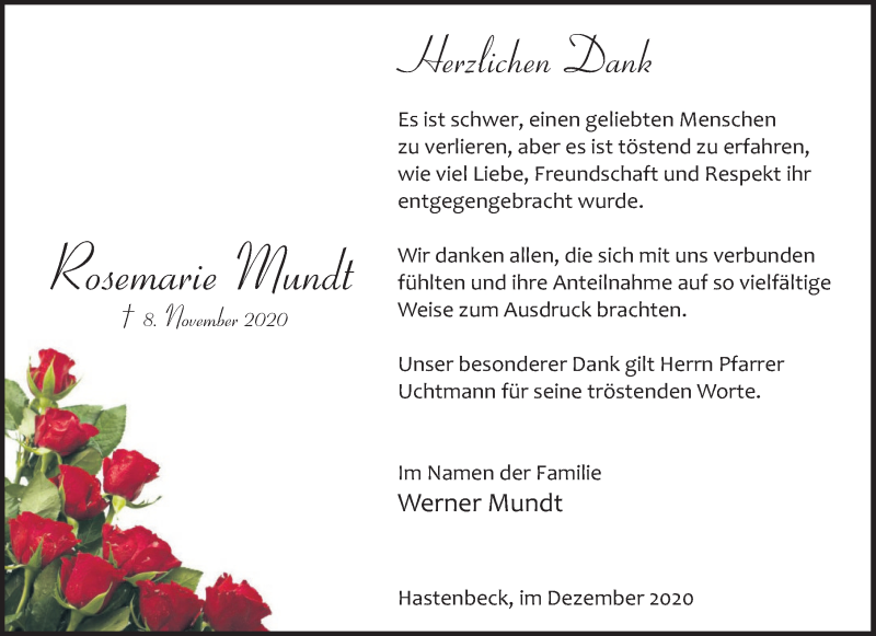  Traueranzeige für Werner Mundt vom 12.12.2020 aus Deister- und Weserzeitung