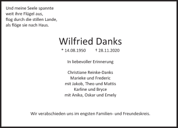 Traueranzeige von Wilfried Danks von Deister- und Weserzeitung