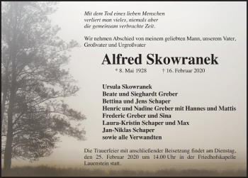 Traueranzeige von Alfred Skowranek von Deister- und Weserzeitung