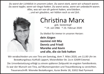 Traueranzeige von Christina Marx von Deister- und Weserzeitung