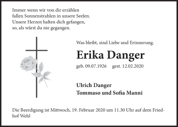 Traueranzeige von Erika Danger von Deister- und Weserzeitung