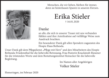 Traueranzeige von Erika Stieler von Deister- und Weserzeitung