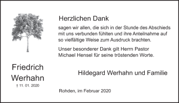 Traueranzeige von Friedrich Werhahn von Deister- und Weserzeitung