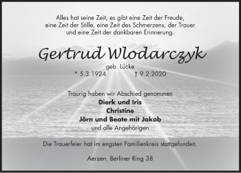 Traueranzeige von Gertrud Wlodarczyk von Deister- und Weserzeitung
