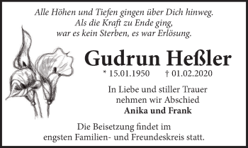 Traueranzeige von Gudrun Heßler von Neue Deister-Zeitung