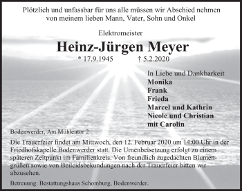 Traueranzeige von Heinz-Jürgen Meyer von Deister- und Weserzeitung
