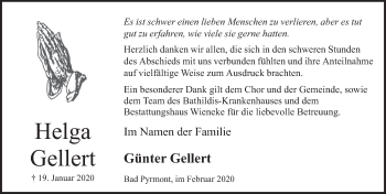 Traueranzeige von Hella Gellert von Deister- und Weserzeitung
