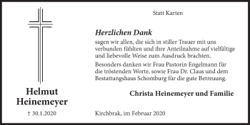 Traueranzeige von Helmut Heinemeyer von Deister- und Weserzeitung