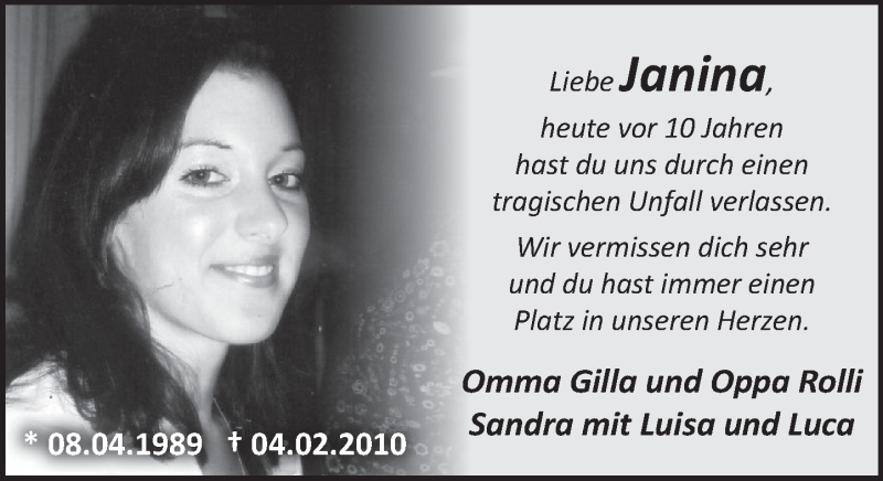  Traueranzeige für Janina  vom 04.02.2020 aus Deister- und Weserzeitung