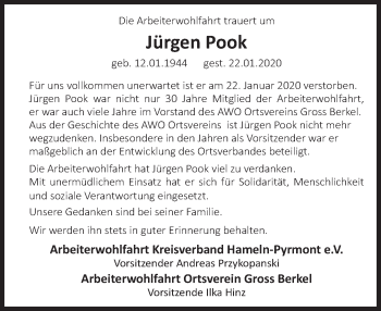 Traueranzeige von Jürgen Pook von Deister- und Weserzeitung