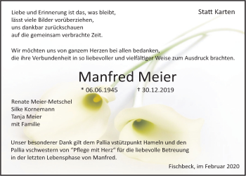 Traueranzeige von Manfred Meier von Deister- und Weserzeitung