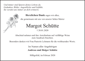 Traueranzeige von Margot Schütte von Deister- und Weserzeitung