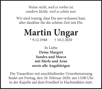 Traueranzeige von Martin Ungar 