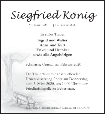 Traueranzeige von Siegfried König von Neue Deister-Zeitung