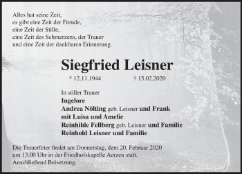 Traueranzeige von Siegfried Leisner von Deister- und Weserzeitung