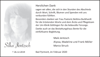 Traueranzeige von Silka Jentzsch von Deister- und Weserzeitung
