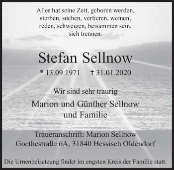 Traueranzeige von Stefan Sellnow von Deister- und Weserzeitung