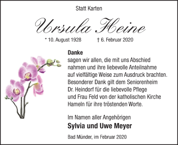 Traueranzeige von Ursula Heine 