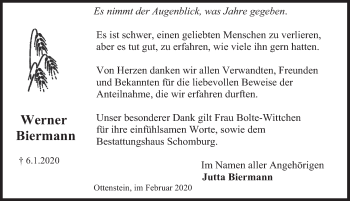 Traueranzeige von Werner Biermann von Deister- und Weserzeitung