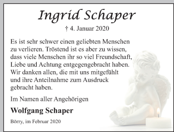 Traueranzeige von Wolfgang Schaper von Deister- und Weserzeitung