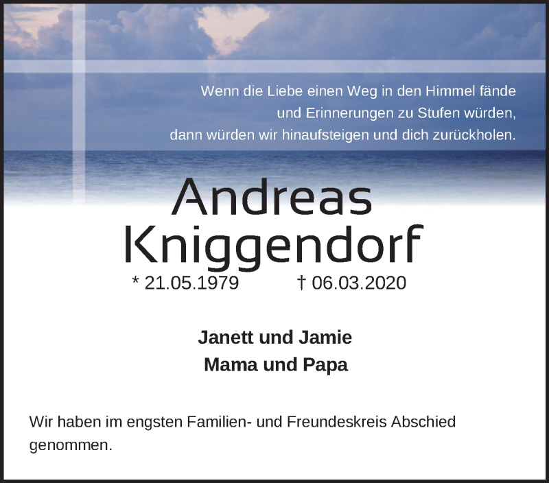  Traueranzeige für Andreas Kniggendorf vom 28.03.2020 aus Neue Deister-Zeitung