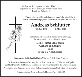 Traueranzeige von Andreas Schlutter von Deister- und Weserzeitung