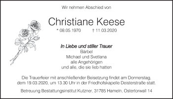 Traueranzeige von Christiane Keese von Deister- und Weserzeitung
