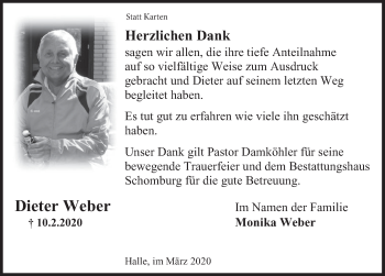 Traueranzeige von Dieter Weber von Deister- und Weserzeitung