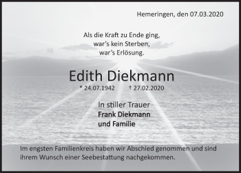 Traueranzeige von Edith Diekmann von Deister- und Weserzeitung