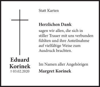 Traueranzeige von Eduard Korinek von Deister- und Weserzeitung