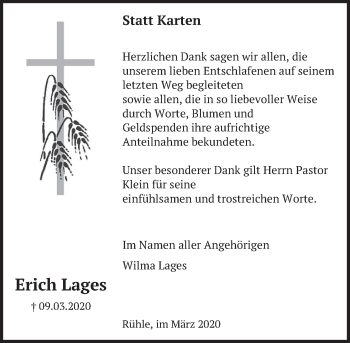Traueranzeige von Erich Lages von Deister- und Weserzeitung