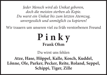 Traueranzeige von Frank Ohm von Neue Deister-Zeitung
