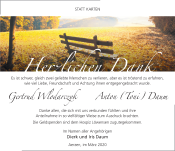 Traueranzeige von Gertrud Wlodarczyk von Deister- und Weserzeitung