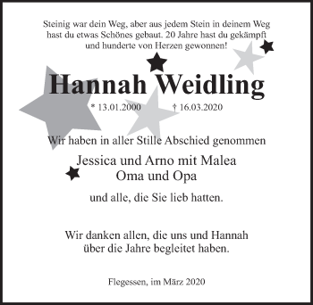 Traueranzeige von Hannah Weidling 