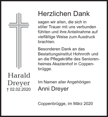 Traueranzeige von Harald Dreyer von Deister- und Weserzeitung