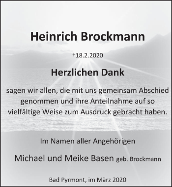 Traueranzeige von Heinrich Brockmann von Deister- und Weserzeitung