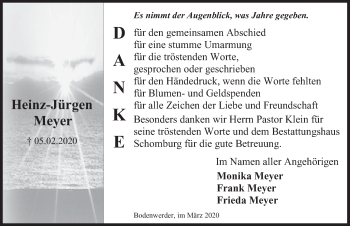 Traueranzeige von Heinz-Jürgen Meyer von Deister- und Weserzeitung